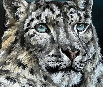 Acrylic painting of a snow leopard
