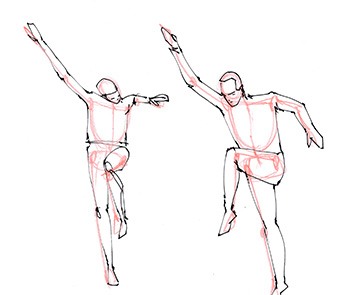 Sketch drawing of two people in a dance pose