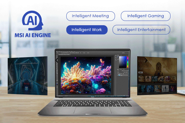 MSI AI Engine. Intelligent Meeting. Intelligent Gaming. Intelligent Work. Intelligent Entertainment.