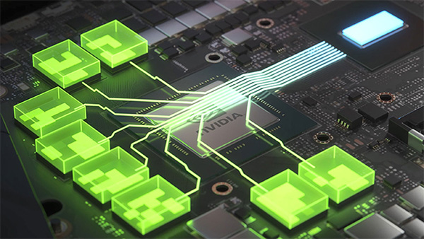 CPU with futuristic lines above it that lead to symbols contained in bright green boxes.