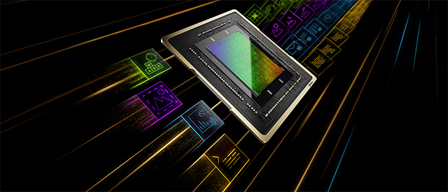Banner image showing a computer chip. The computer chip has a glossy rainbow finish in the center. It is angled, parallel with several different icons and has speed lines underneath. The icons stand in a vertical line to the side of the computer chip. They are displayed in green, pink, blue and yellow.